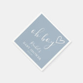 Oh Boy Baby Cute Heart Dusty Blue Baby Shower スタンダードカクテルナプキン (角)