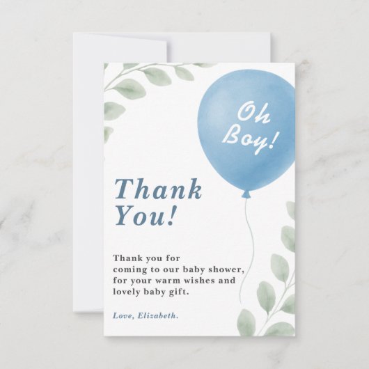 Oh Boy Baby Shower サンキューカード (正面)