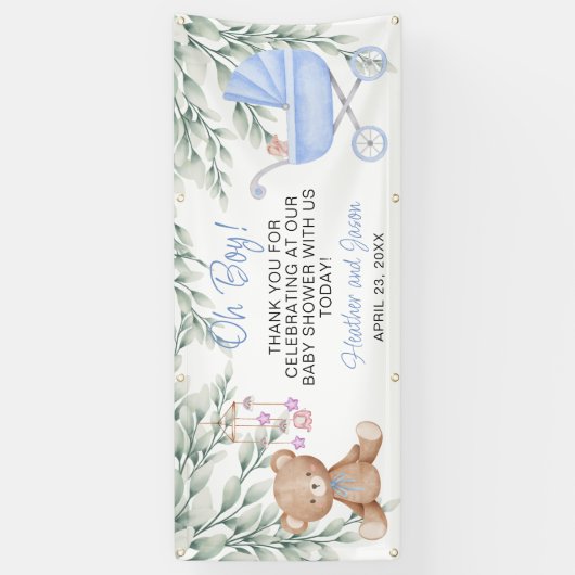 Oh Boy Baby Shower Backdropバナー 横断幕 (縦)