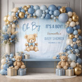 Oh Boy Baby Shower Bear Backdrop タペストリー