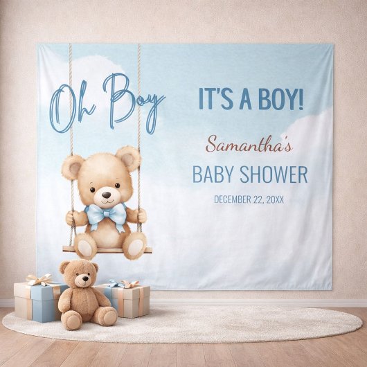 Oh Boy Baby Shower Bear Backdrop タペストリー