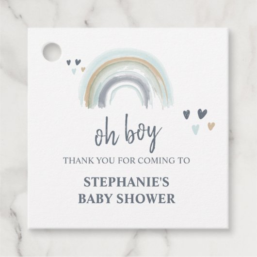 Oh Boy Baby Shower Blue Boho Rainbowありがとう フェイバータグ (正面)