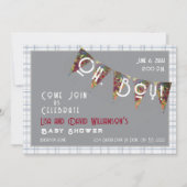 Oh, Boy baby shower blue plaid Bunting  Invitation 招待状 (正面)
