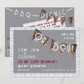 Oh, Boy baby shower blue plaid Bunting  Invitation 招待状 (正面/裏面)