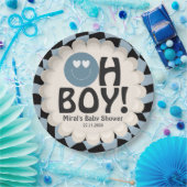 Oh Boy Baby Shower Groovy Blue Happy Face ペーパープレート (パーティー)