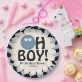 Oh Boy Baby Shower Groovy Blue Happy Face ペーパープレート (パーティー)