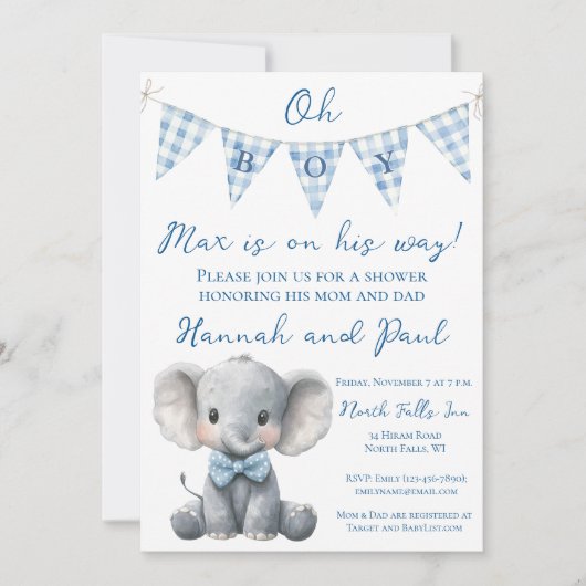 Oh Boy Baby Shower Invitation with Book Request 招待状 (正面)