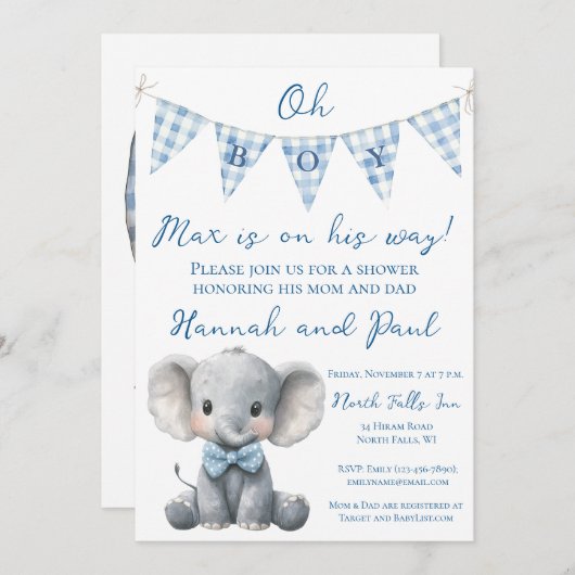 Oh Boy Baby Shower Invitation with Book Request 招待状 (正面/裏面)