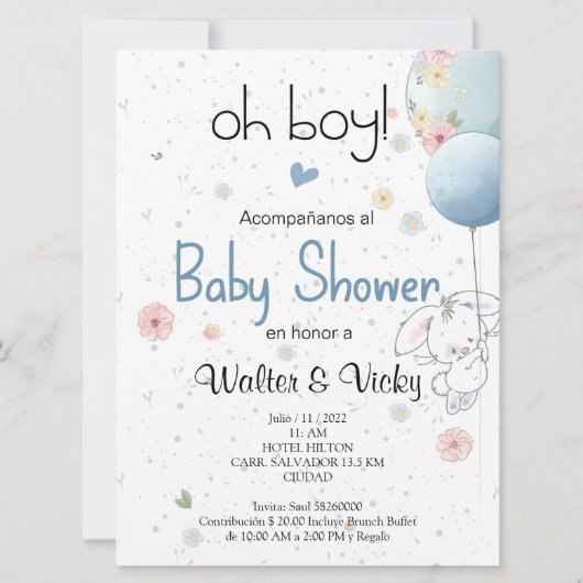 Oh boy! baby shower lindo conejito 招待状 (正面)