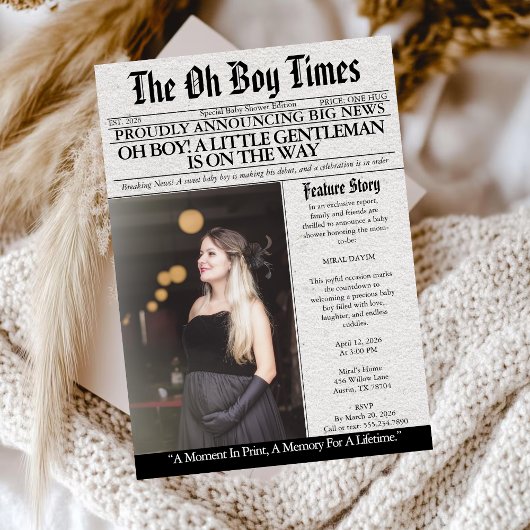 Oh Boy Baby Shower Newspaper Unique Fun Photo 招待状