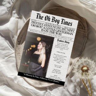 Oh Boy Baby Shower Newspaper Unique Fun Photo 招待状