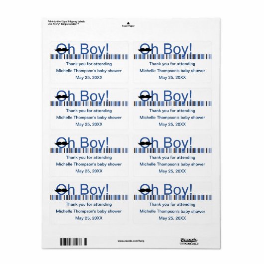 Oh Boy Baby Shower Water Bottle ラベル (フルシート)