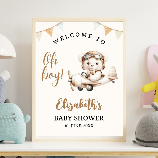 Oh boy , Baby Shower with Bear theme ポスター