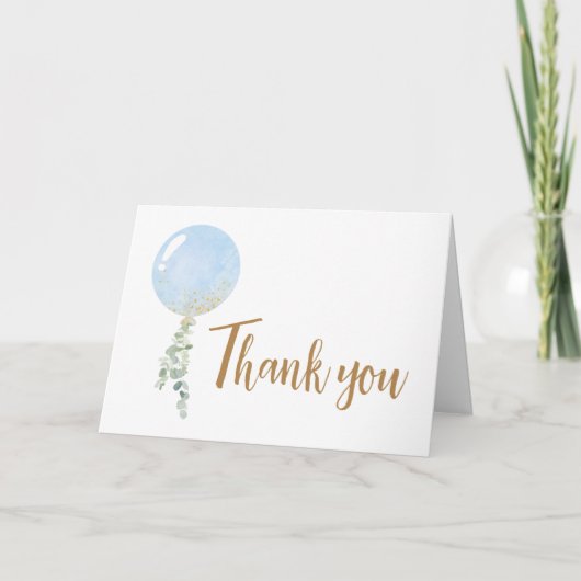 Oh Boy Balloon Baby Shower サンキューカード (正面)