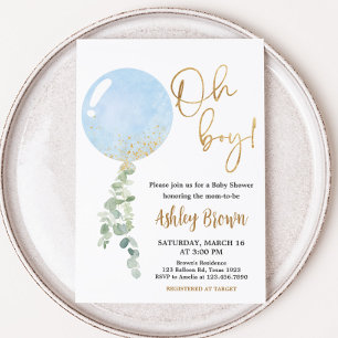 Oh Boy Balloon Baby Shower 招待状
