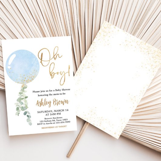 Oh Boy Balloon Baby Shower 招待状