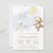 Oh Boy Bear Balloon Baby Shower 招待状 (正面)