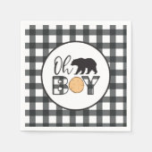Oh Boy Bear black Buffalo Plaid Baby Shower スタンダードカクテルナプキン (正面)