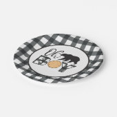 Oh Boy Bear black Buffalo Plaid Baby Shower ペーパープレート (アングル)