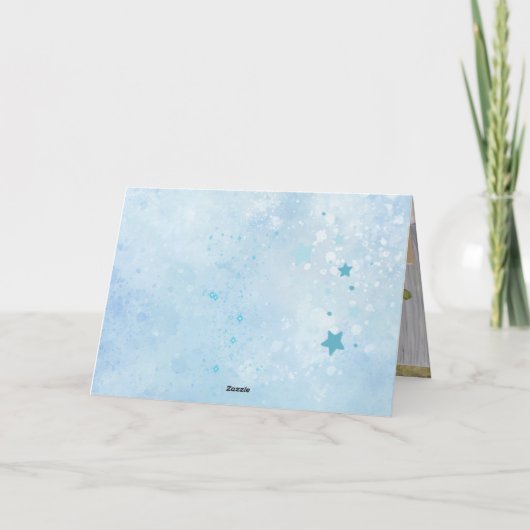 Oh Boy Bear Blue Balloon Eucalyptusの写真カスタム サンキューカード (裏面)