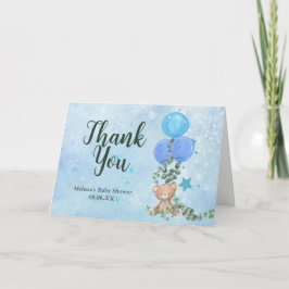 Oh Boy Bear Blue Balloon Eucalyptusの写真カスタム サンキューカード