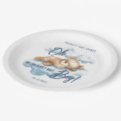 Oh Boy Bearly Wait Bear Blue Clouds Baby Shower ペーパープレート (アングル)