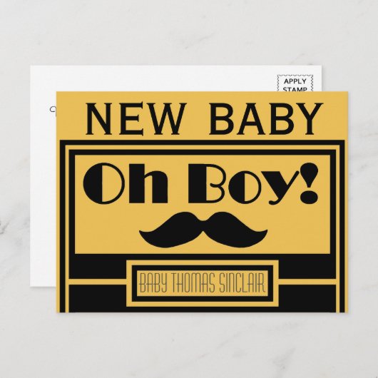 Oh Boy Black Mustache新生児発表 案内ポストカード (正面/裏面)