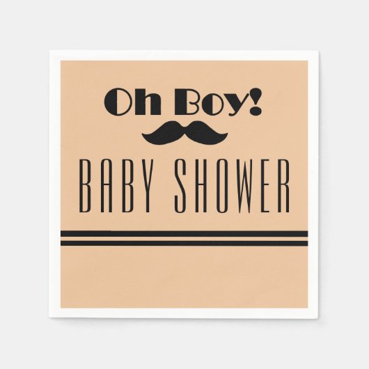 Oh Boy Black Mustache Baby Shower スタンダードカクテルナプキン (正面)