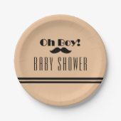 Oh Boy Black Mustache Baby Shower ペーパープレート (正面)