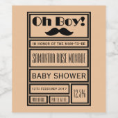 Oh Boy Black Mustache Baby Shower ワインラベル (シングルラベル)