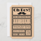 Oh Boy Black Mustache Baby Shower 招待状 (正面)