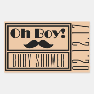 Oh Boy Black Mustache Baby Shower 長方形シール