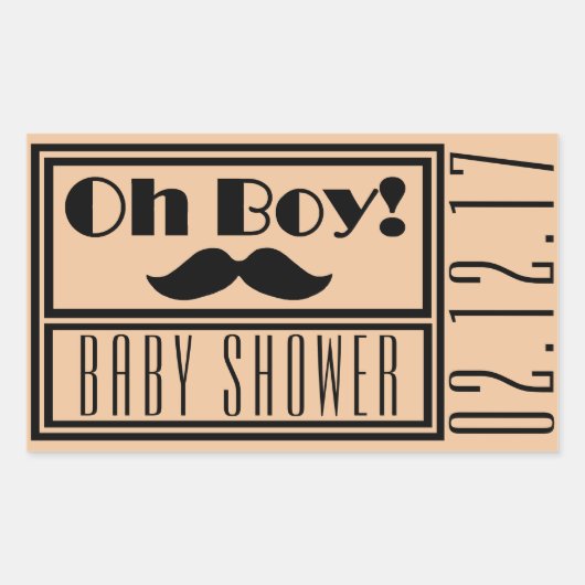Oh Boy Black Mustache Baby Shower 長方形シール (正面)