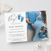 Oh Boy Blueグリッター足写真カップル赤ちゃんシャワー 招待状