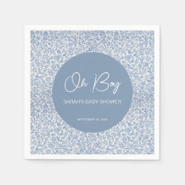 Oh Boy Blue and White Baby Showerフローラルパターン スタンダードカクテルナプキン