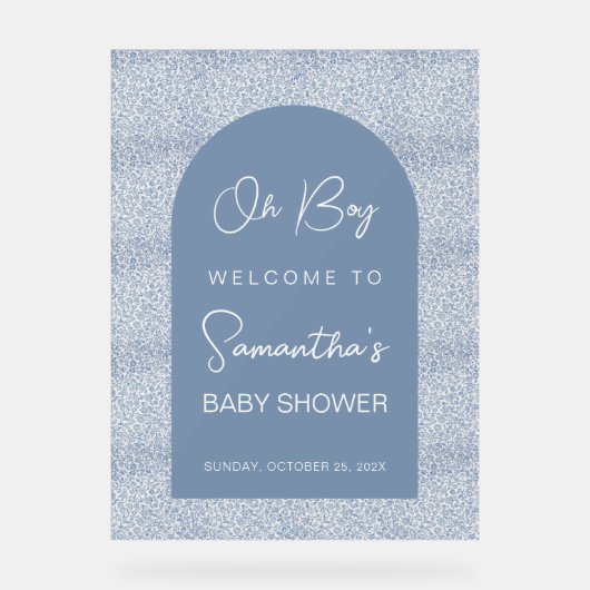 Oh Boy Blue Arch and Pattern Baby Shower Welcome アクリルサイン (正面)