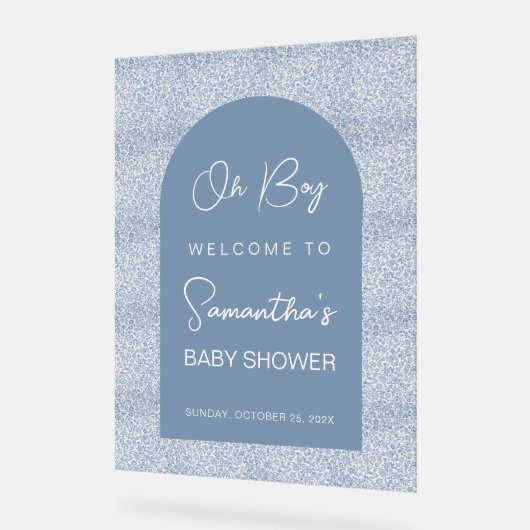 Oh Boy Blue Arch and Pattern Baby Shower Welcome アクリルサイン (傾斜)
