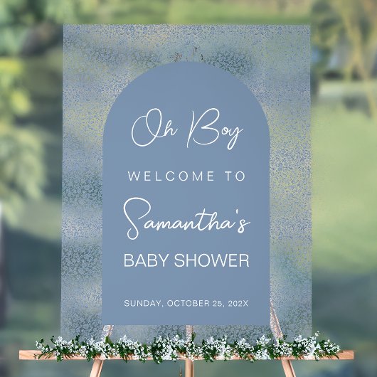 Oh Boy Blue Arch and Pattern Baby Shower Welcome アクリルサイン