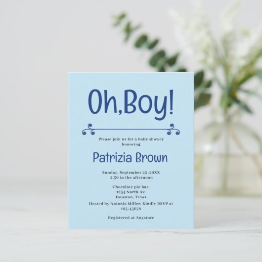 Oh Boy Blue Baby Shower  Invitation (スタンド正面)