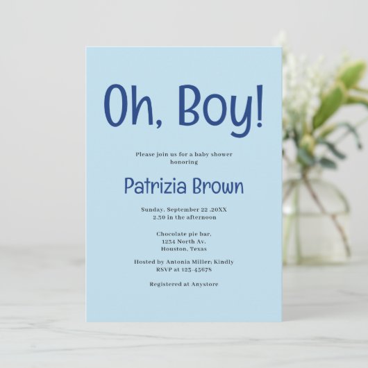 Oh Boy Blue Baby Shower Invitation 招待状 (スタンド正面)