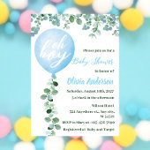 Oh Boy, Blue Balloon and Greeneryテーマ赤ちゃんシャワー 招待状