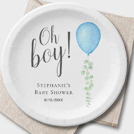 Oh Boy Blue Balloon Boy Baby Shower ペーパープレート