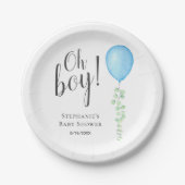 Oh Boy Blue Balloon Boy Baby Shower ペーパープレート (正面)