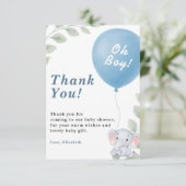 Oh Boy Blue Balloon Elephant Baby Shower サンキューカード (スタンド正面)