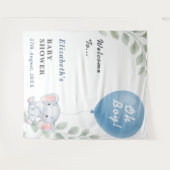 Oh Boy Blue Balloon Elephant Baby Shower Backdrop タペストリー (正面(横))