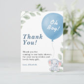 Oh Boy Blue Balloon Elephant Baby Shower PHOTO サンキューカード (スタンド正面)