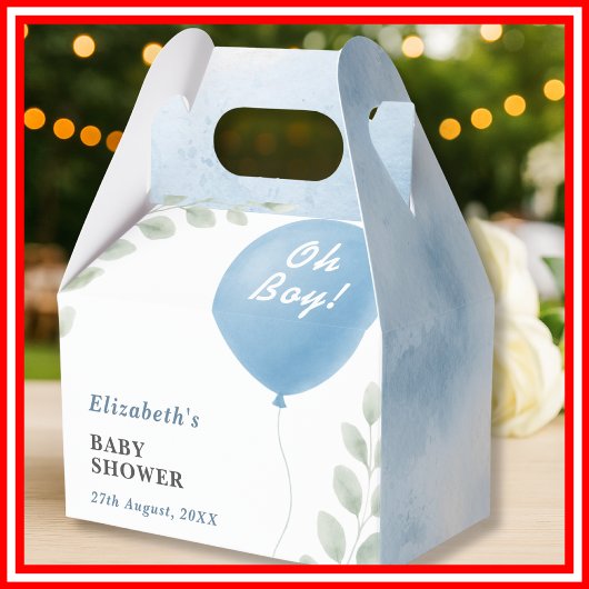 Oh Boy Blue Balloon Eucalyptus Baby Shower Favor B フェイバーボックス