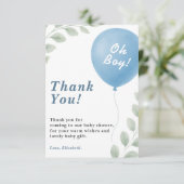 Oh Boy Blue Balloon Eucalyptus Baby Shower PHOTO サンキューカード (スタンド正面)