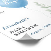 Oh Boy Blue Balloon Eucalyptus Baby Shower Welcome ポスター (角)