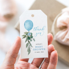 Oh Boy Blue Balloon Greenery赤ちゃんシャワー ギフトタグ